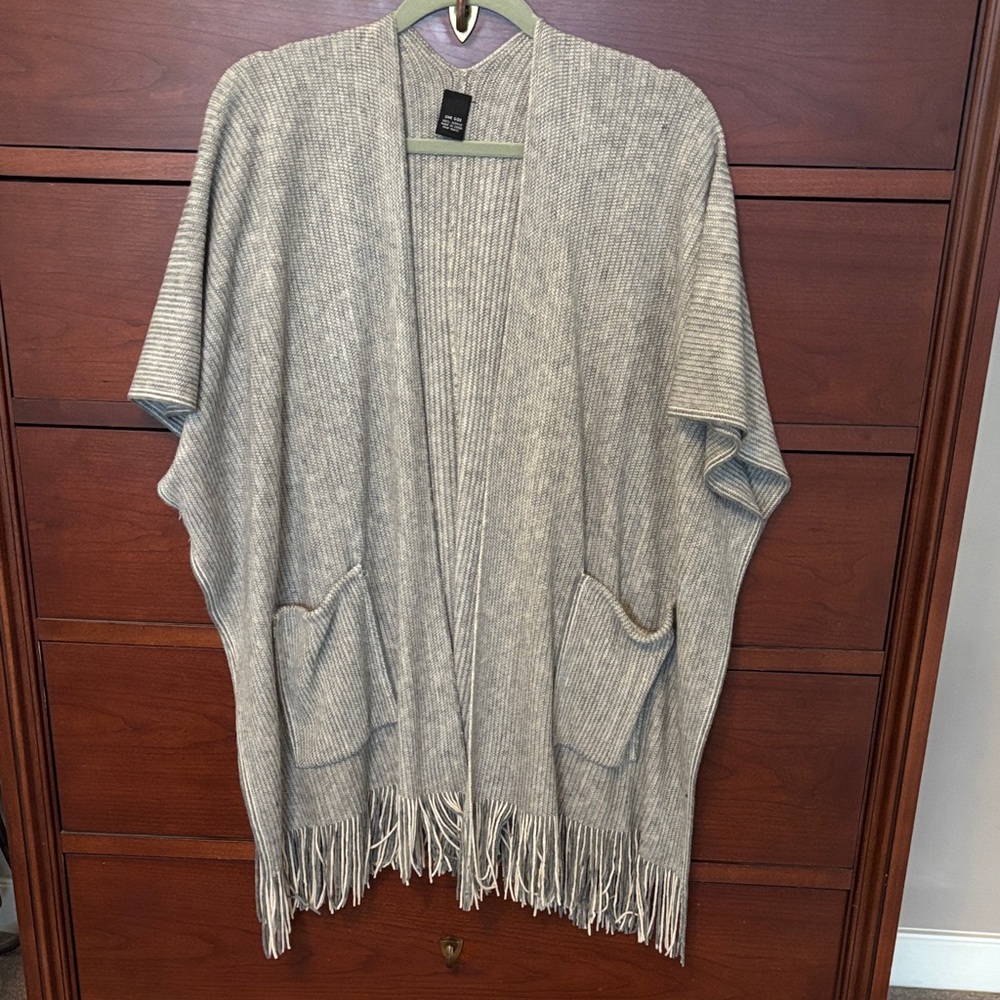 Gray Fringe Knit Wrap